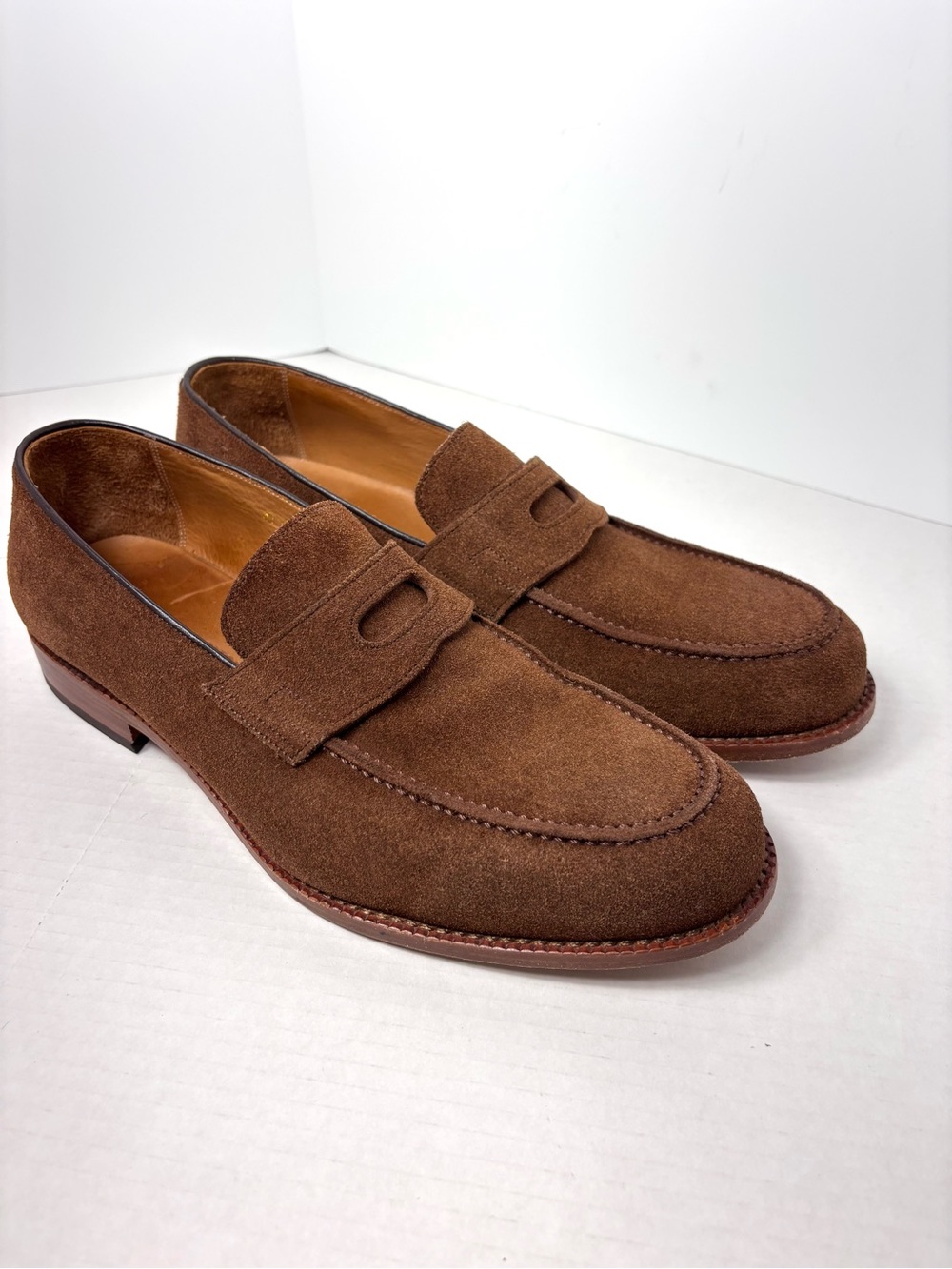 Beckett Simonon Cohen Loafers Men’s 10.5 Brown Suede Penny Loafers Leather Sole